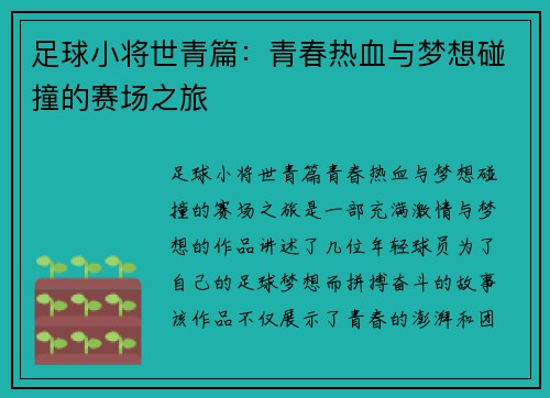 足球小将世青篇：青春热血与梦想碰撞的赛场之旅