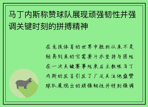 马丁内斯称赞球队展现顽强韧性并强调关键时刻的拼搏精神